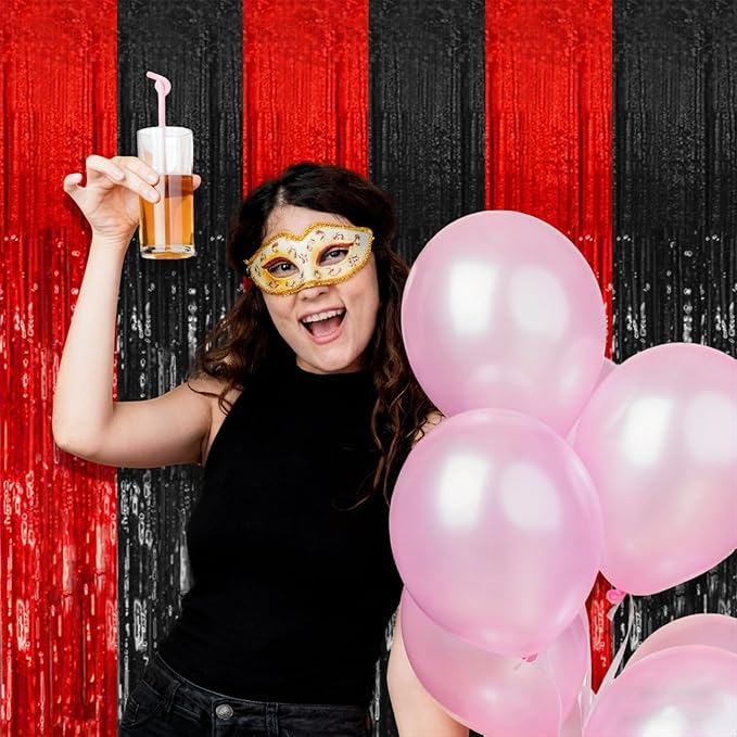 2 Pack Black and Red Backdrop Party Decorations Tinsel Curtain Halloween Party - Image 6