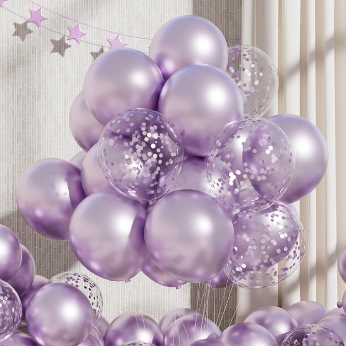 RainbowQ Metallic Light Purple Balloons 55Pcs 12 Inch Confetti Helium Party | by RainbowQParty