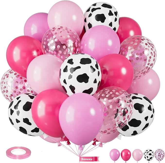 Pink Cow Balloons, 12 Inch Pink Cow Print Balloons, Pastel Hot Pinks Cows by Saxuxu
