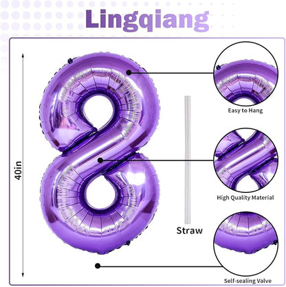 Purple Number 18 Birthday Balloons, 40 Inch Large Mylar Foil Number 1 & 8 - Image 2