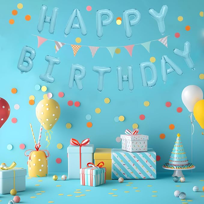 Happy Birthday Balloons Banner 16 Inch Mylar Sign | Blue Reusable Foil Letter - Image 4