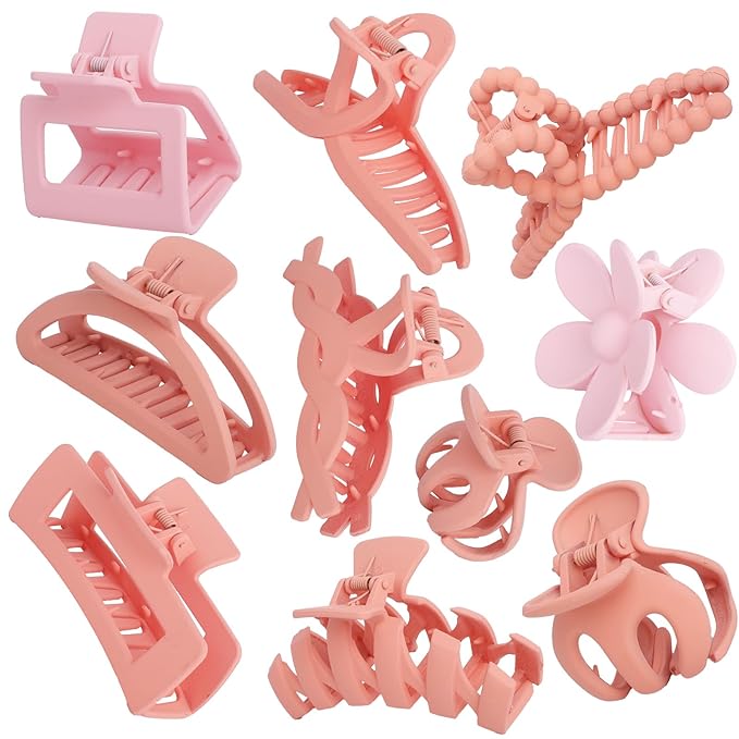 10PCS Non-Slip Pink Hair Clips Jaw Clips for Thick Hair Clamp Flower Non-Slip Hair Accessories with Multi-Styles for Women Girls