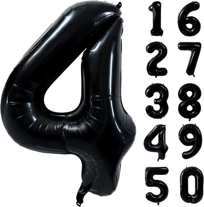 40 inch Black 4 Number Balloon Giant Foil Helium Balloons Black Large Digital by Yeodong