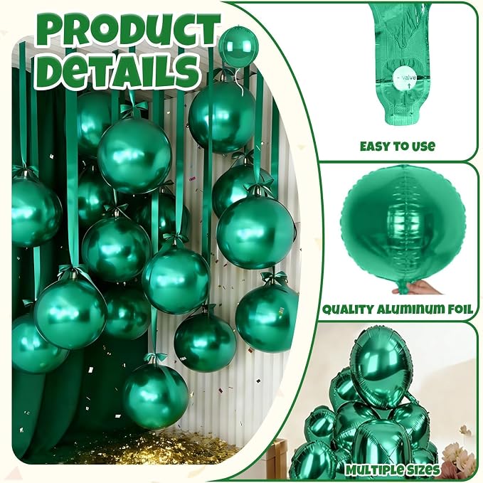 Biapian 12Pcs Emerald Green Round Balloons Foil, Large Metallic Green Balloons - Image 3
