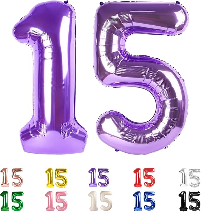 15 Balloon Numbers 40Inch for 15th Year Old Birthday Decorations, Inflation by Mluchee