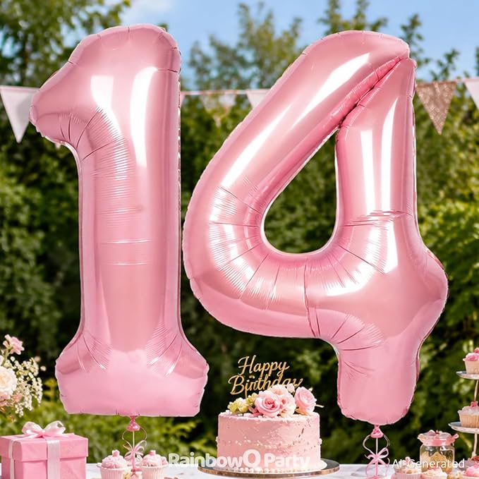 RainbowQ Pink 14 Balloon Number 40 Inch 0-40 Foil Large Balloons | Big Mylar 14 - Image 2