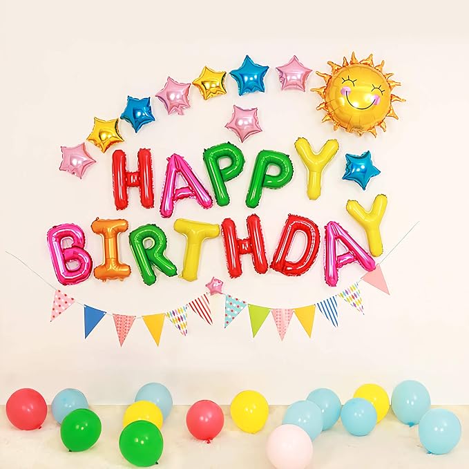 16 Inch Colorful Rainbow Happy Birthday Balloons Banner, Aluminum Foil Letters - Image 2