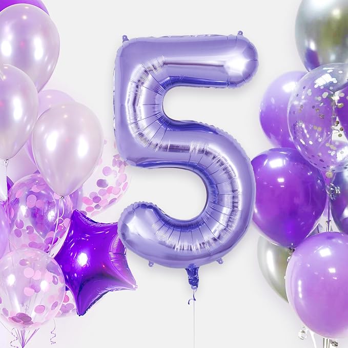 Purple Number 5 Balloon 40 Inch, Big Large Foil Helium Number Balloons - Image 2