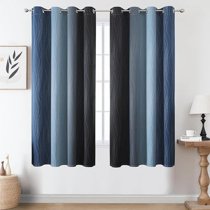 Navy Blue and Black Ombre Blackout Curtains 63 Inch Length 2 Panels Set - Image 2