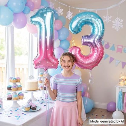 40 Inch Blue Pink Number 13 Balloon, Official Teen Foil Birthday Decor | 40in - Image 2