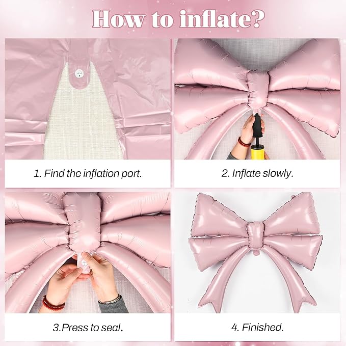 Pink Bow Happy Birthday Balloons Banner, 22 Inch Baby Pink Bow Foil Balloons - Image 5