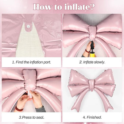 Pink Bow Happy Birthday Balloons Banner, 22 Inch Baby Pink Bow Foil Balloons - Image 5