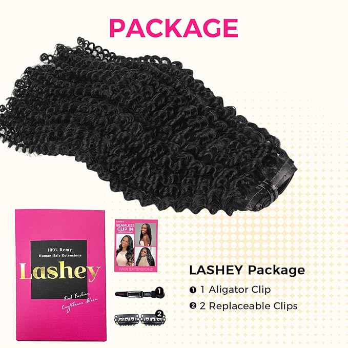 Lashey Seamless Clip in Hair Extensions Human Hair 110g 7pcs Kinky Curly Clip in Hair Extensions Real Human Hair with Soft PU Skin Weft for Women 22 Inch Natural Black
