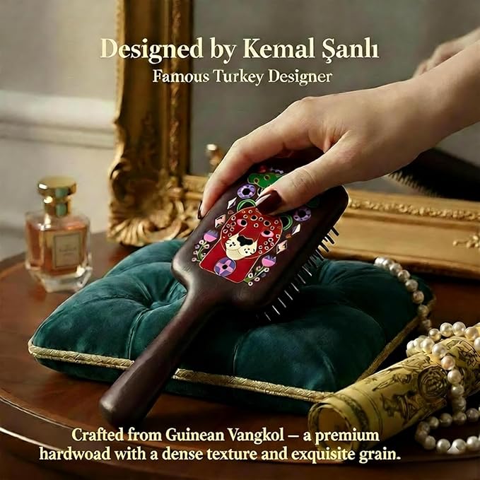 SIMETRA Wooden Paddle Hair Brush Unique Pattern Hair Brushes for Women Wet Brush Detangling Brush Guinean Ovangkol Hardwood Bristles for Scalp Massage for Men Kids for All Hair Types (Turtle)