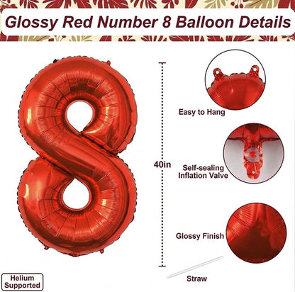 Red Number 8 Balloon 40 Inch, Foil Numeral - Image 4