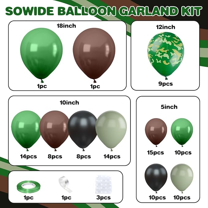 Camouflage Balloon Arch Kit, Camo Drak Green Avocado Green Black Balloons - Image 2