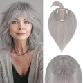 Rich Choices Real Human Hair Toppers for Women With Bang 100% Remy Human Hair Topper for Thinning Hair Clip in Silk Base Hair Topper 6 Inch G1 Grey Silver