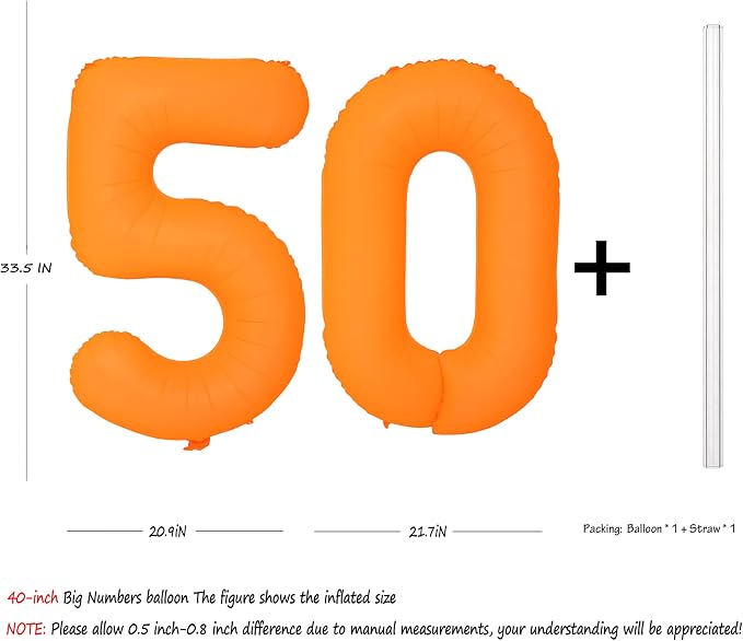Orange Birthday Number 50 Balloon 40IN Fluorescent Orange 50 Balloon | - Image 2