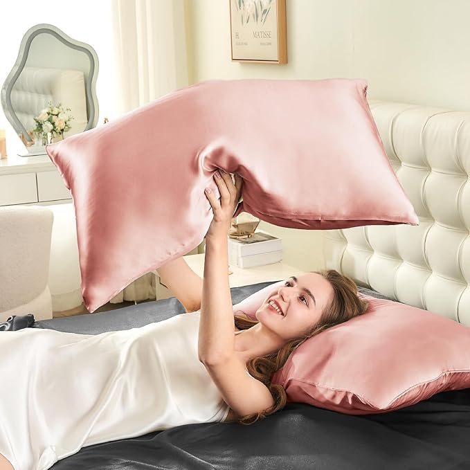 INFIIXSO Silk Pillow Cases 2 Pack Standard Size, Ultra Smooth & Soft Mulberry Silk Pillow Case for Hair and Skin, Breathable Cooling Silk Pillowcase with Hidden Zipper (Rose Pink, 20x26 Inches)