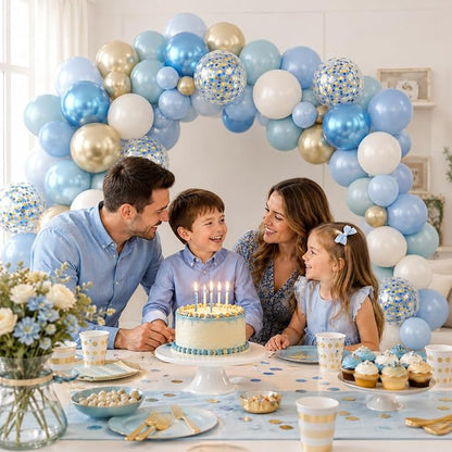 Paready Blue Balloons Set, 12 Inch Confetti Baby Blue Gold Metallic Balloon - Image 5