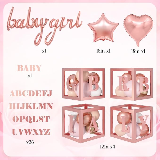 Amandir 135pcs Rose Gold Balloons Pink Girl Baby Shower Decorations | Butterfly - Image 3