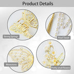 3PCS Butterfly Hair Claw Clip With Pearl and Rhinestone Tassel, Metal Small Hair Clips, Cute Hair Styling Accessories for Women and Girls, Gold