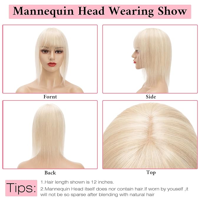 SEGO 100% Real Human Hair Toppers with Bangs for Women with Thinning Hair