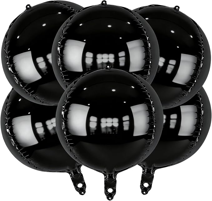 6pcs Black Foil Balloons 22inch Round Balloons by Namyoo
