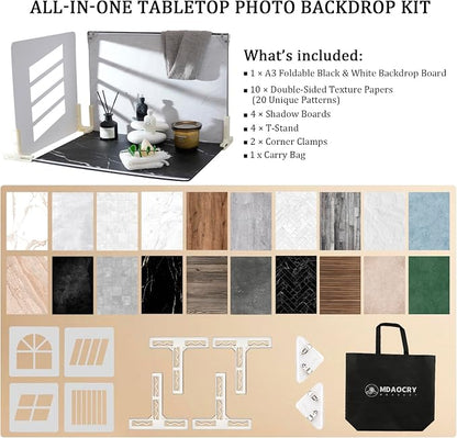 16 x 11.5 in Photo Backdrop Kit, 10 Sheets, 20 Patterns, 4 Shadow Boards | - Image 2
