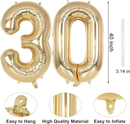 Champagne Gold Large Number 30 Balloon, 40 Inch Light Gold Foil Helium Number - Image 2