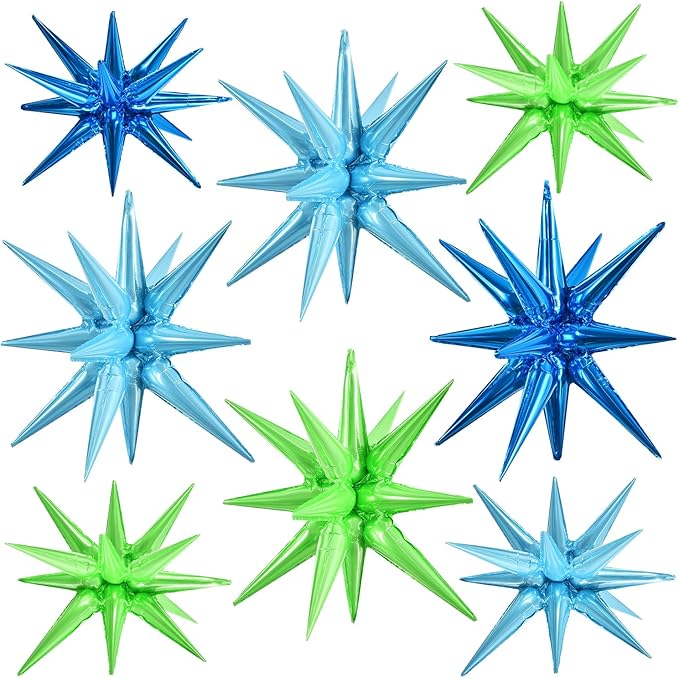 TONIFUL 8 Pcs Blue and Green Explosion Star Foil Balloon Party Decoration | 22 by TONIFUL