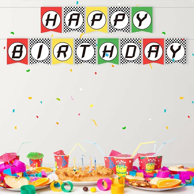 Checkered Happy Birthday Banner Party Decoration - Image 4