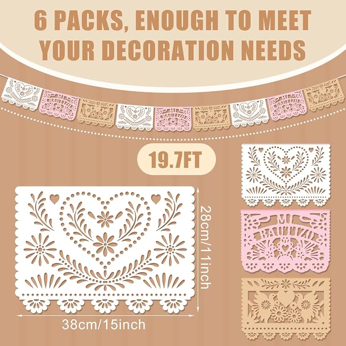 TaoBary 6 Pcs Papel Picado Mexican Wedding Cielito Lindo Party Decor 118 Feet - Image 2