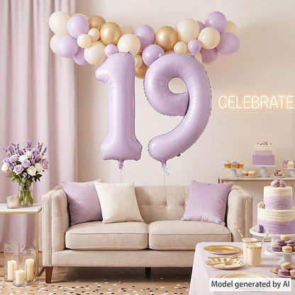 Cream Purple Number 19 Balloon 40 Inch, Foil Digits - Image 3