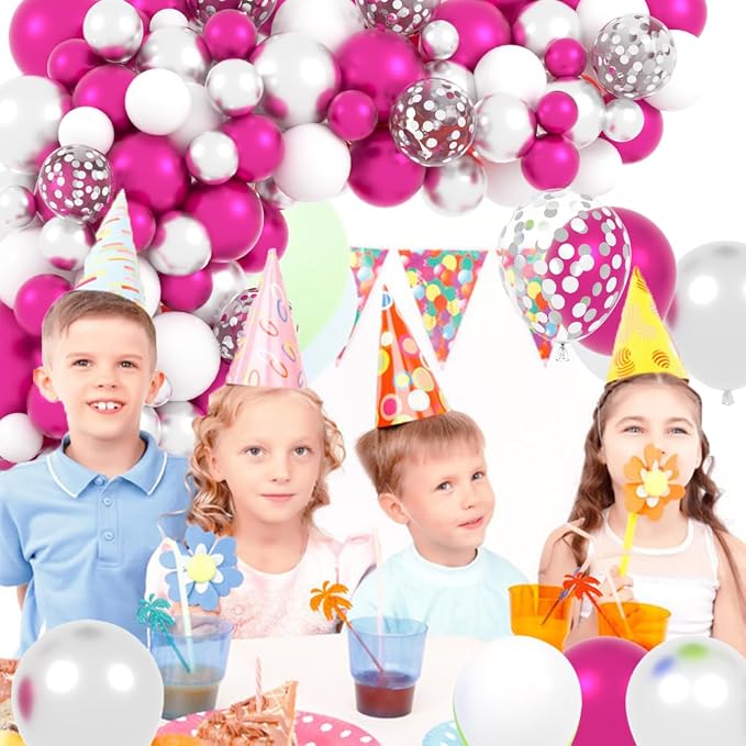 Magenta Hot Pink Silver Balloons Garland Arch - Image 8