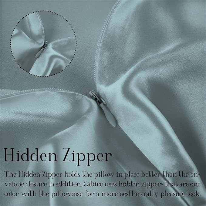 Mulberry Silk Pillowcase for Hair and Skin Prevent Acne Pillowcase Both Sides Real Silk Pillowcases Organic Silk Pillow Cases with Hidden Zipper, Haze Blue, Standard (20"×26")