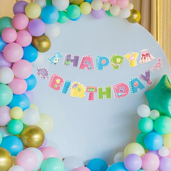 Dinosaur Happy Birthday Banner Cute Dinosaur Party Banner Pink Dinosaur - Image 9