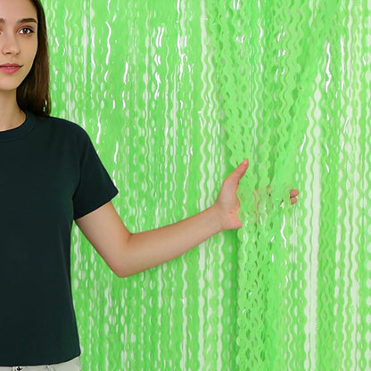 4 Pack Wavy Green Tinsel Backdrop Curtain - Image 3
