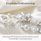 Wedding Pearl Hair Pin 12 x 8 cm Silver Leaf Bridal Hair Clips Accessories with Rhinestones and Flowers for Women