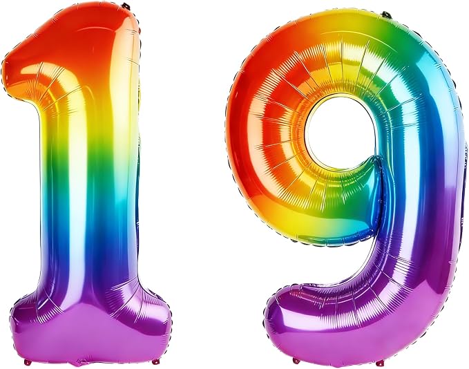 40 Inch Number 19 Balloons for 19th Birthday Party Decorations, 0-100 Rainbow by FOBELEC