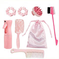 7pcs Hair Essentials Set: Spray Bottle, Detangling Brush, Scalp Massager, Brow & Lash Grooming Tool, Styling Comb, and Fabric Hair Tie - For All Ages and Relaxation at Home