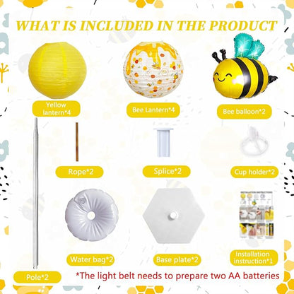 Bee Balloon Stand & Paper Lantern 2 Sets 5.5ft Bees-themed party decoration | - Image 2