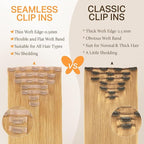 DOORES Seamless Clip in Hair Extensions, Honey Blonde 110g 7pcs 14 Inch, Thick Clip in Human Hair Extensions Straight Trick Seamless Invisi Edge Weft