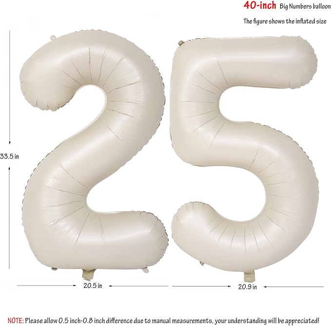 40 In Cream white Number Balloons Helium Foil Mylar Balloon Digital 25 | - Image 2