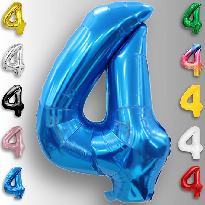 Blue Number Balloon 4 Mylar Foil Balloons 40 inch - Image 3