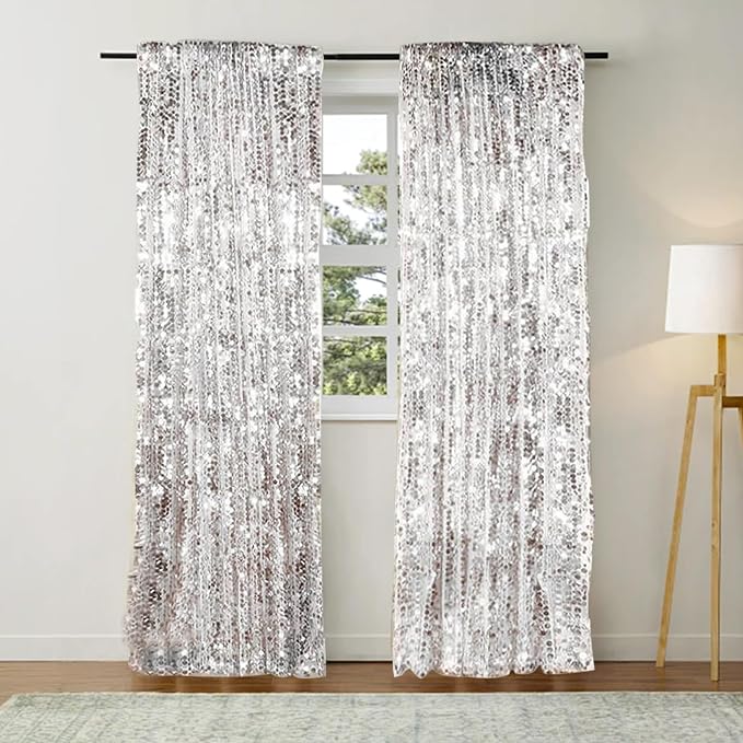 9FTx9FT Silver Big Sequin Backdrop Curtains Panels Drapes Home Party Supplies - Image 5