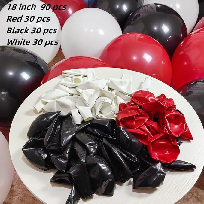 90 Pack 18 inch Red Black White Balloons 30 of each of the 3 colors Red White - Image 2