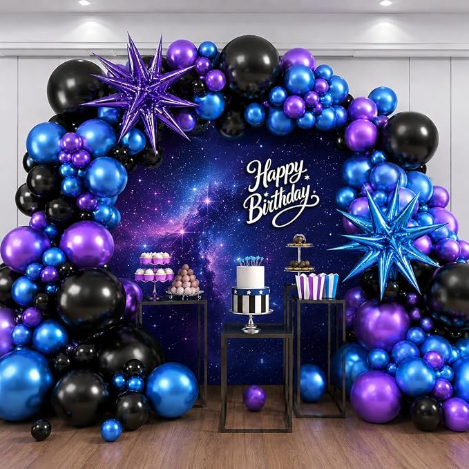 Black Purple Blue Balloon Arch Garland Kit Metallic Latex Foil Balloons | Video - Image 2