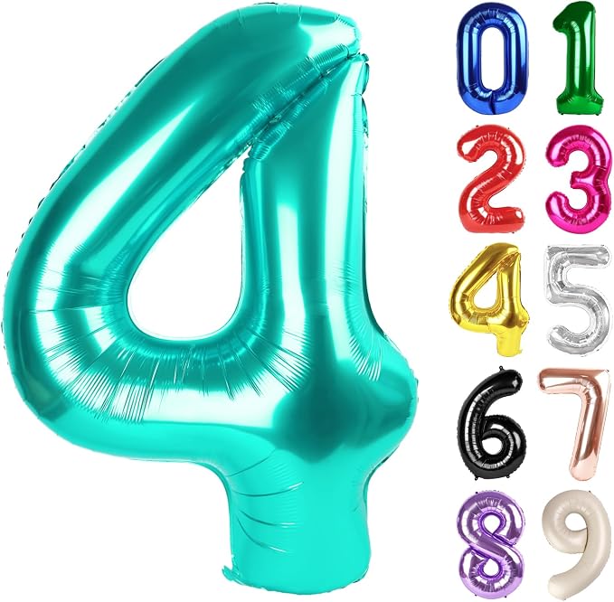 4 Balloon - Teal Birthday Number Balloons, 40 Inch Decorations Men Women | Teal by ALPHADELTAPI