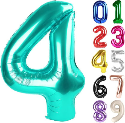 4 Balloon - Teal Birthday Number Balloons, 40 Inch Decorations Men Women | Teal by ALPHADELTAPI